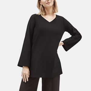Eileen Fisher 3X Lightweight Washable Stretch Crepe V-Neck Tunic Black